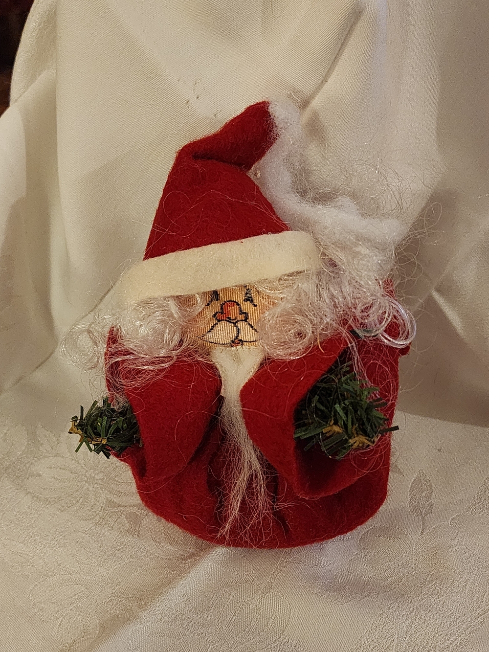 Red and White Felt Stuffed Santa Ornament